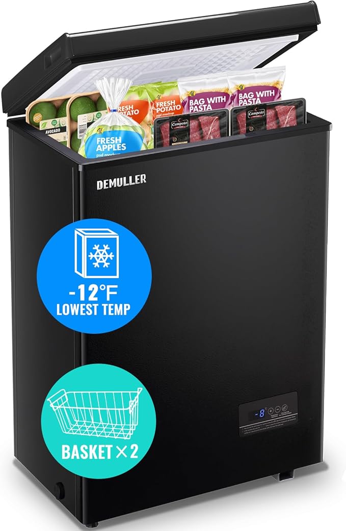 Mini Chest Freezer Compact Deep Freezing Machine with Electronic Temperature Control (Accurate to 1 ℉) Freestanding Small Freezer with 2 Removable Storage Baskets Black