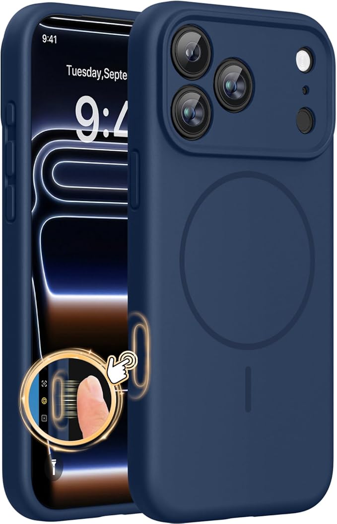 Miracase Magnetic for iPhone 17 Pro Case, Compatible with MagSafe, Integrated Silicone Camera Control Cover, 3.0mm Thicken Shockproof Drop Protection Phone Case for 17 Pro,Dark Blue