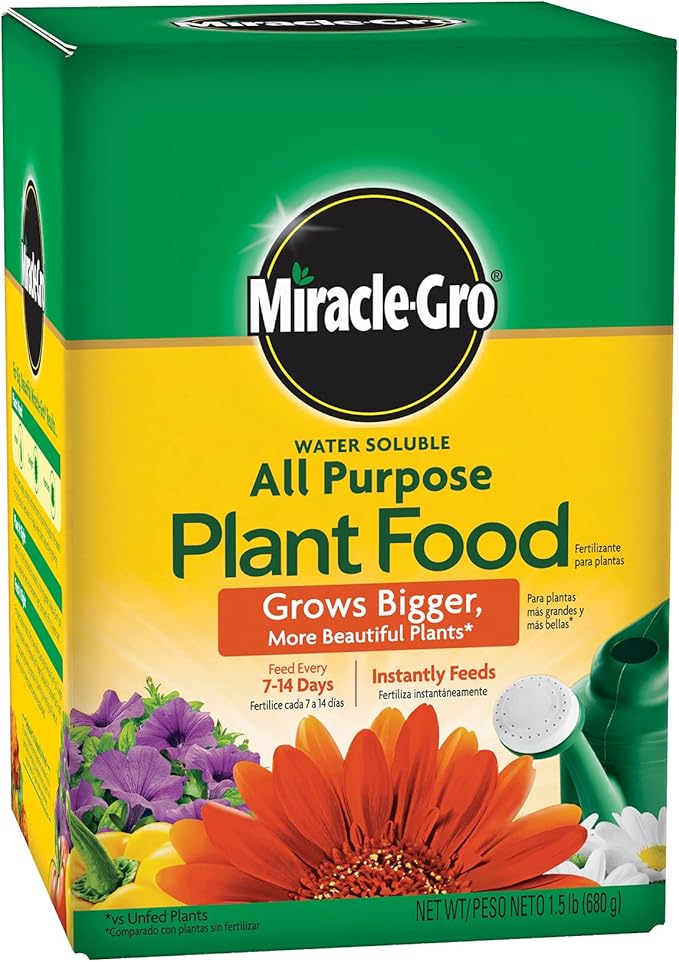 Miracle-Gro Water Soluble All Purpose Plant Food - Fertilizer For All Indoor or Outdoor Plants including Roses, Flowers, Vegetables, Houseplants, Trees, and Shrubs, 1.5 lbs.