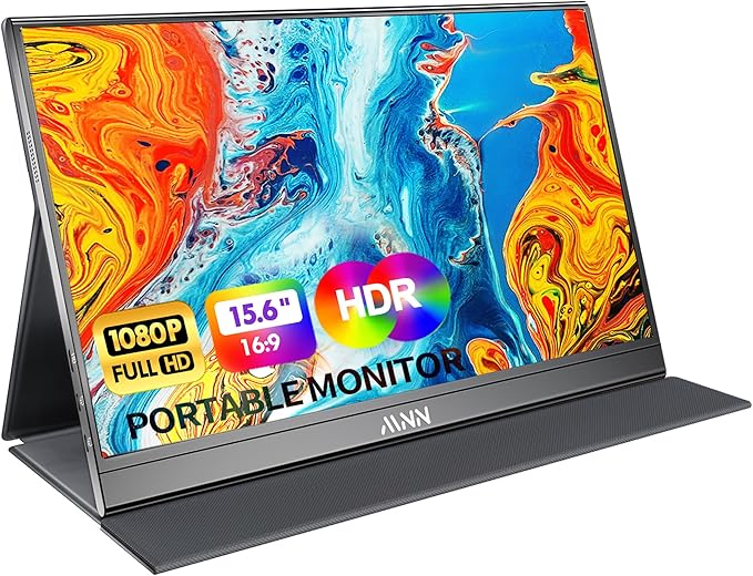 MNN Portable Monitor 15.6inch FHD 1080P 60Hz USB C HDMI Gaming Ultra-Slim IPS Display w/Smart Cover & Speakers,HDR Plug&Play, External Monitor for Laptop PC Phone Mac (15.6'' 1080P)