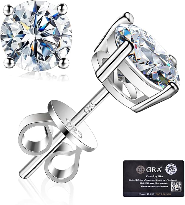 Moissanite Stud Earrings GRA 925 Sterling Silver Earrings for Men 18K White Gold Plating Earrings for Women,wedding earrings(0.3Ct-4Ct)