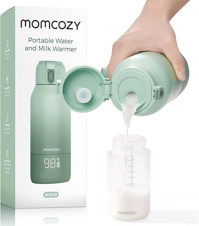 Momcozy Portable Bottle Warmer for Travel – Dual Heating Modes for Breast Milk & Water, Portable Milk Warmer with Fast Heating & Long Battery Life, 17 Ounces Large Capacity to Meet Your All-Day Needs
