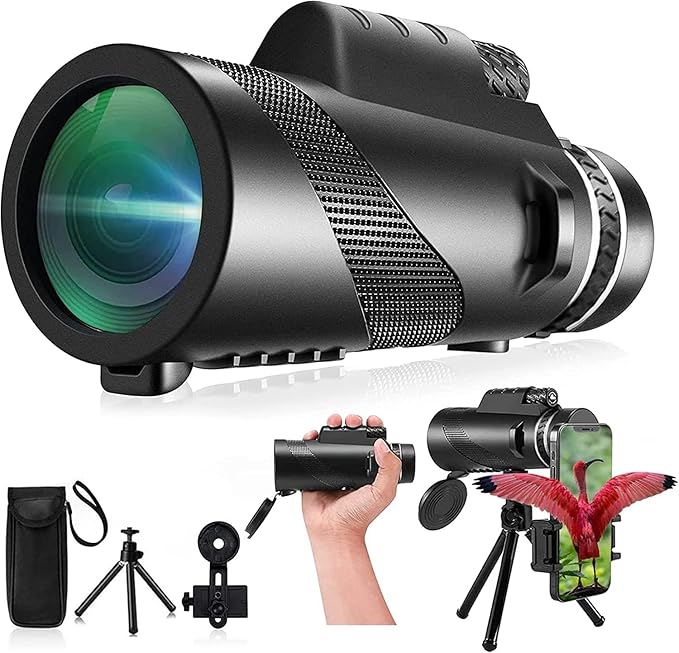Monocular-Telescope 80x100 High Powered Monoculars High Definition for Adults High Powered with Smartphone Adapter Telescope Wildlife Bird Watching Travel Camping Hiking-Black