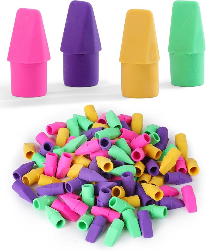 Mr. Pen- Pencil Top Erasers, 120 Pack, Latex-Free, No-Smudge | Cap Pencil Erasers for Precise Erasing, Kids, Teachers, Studying Supplies, Vibrant Colors