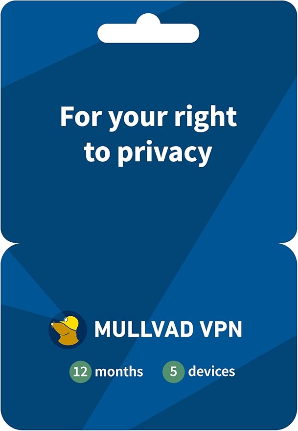 Mullvad VPN | 12 Months for 5 Devices | No-Log Security VPN Service | Protect Your Privacy