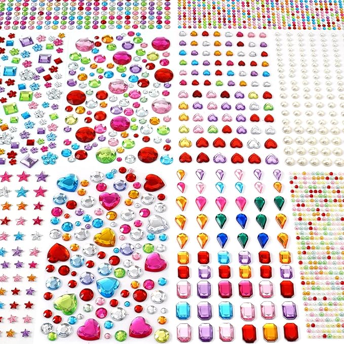 MYDBUYSOME 2774pcs Gem Stickers Jewels for Crafts, Self Adhesive Rhinestone Jewel Stick on Gems, Acrylic Bling Heart Stickers, Craft Supplies for Kids