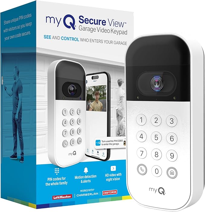 myQ Smart Garage Door Video Keypad with Wide-Angle Camera,Customizable PIN Codes,and Smartphone Control–Take Charge of Your Garage Access Works with Chamberlain, LiftMaster and Craftsman openers,White
