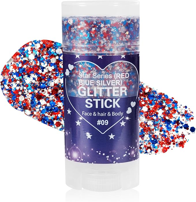 Mysense Patriotic Red White and Blue Body Glitter Stick,4th of July Accessories,Sparkling Face Hair Glitter for 4th of July Outfits Women Kids,American Flag Makeup for Independence Day 250 Anniversary
