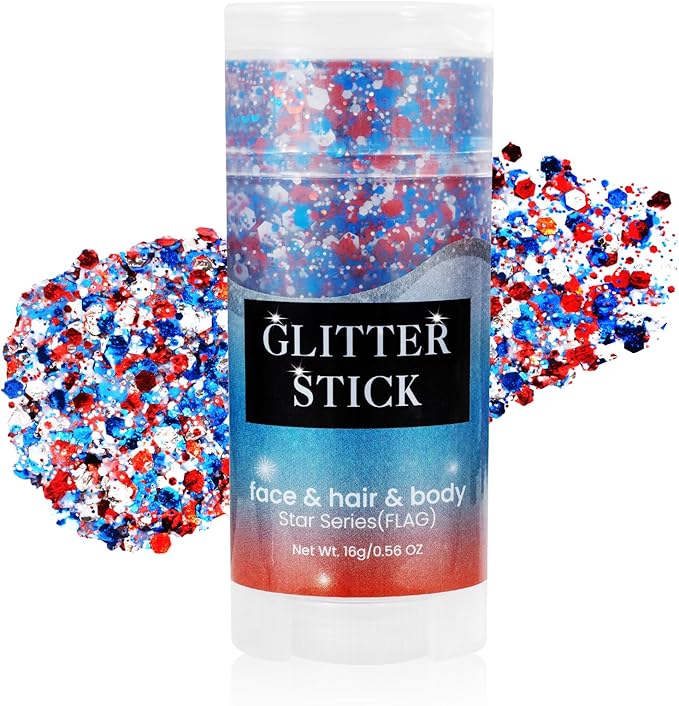 Mysense Patriotic Red White and Blue Face Hair Body Glitter Stick,4th of July Outfits and Accessories for Women Kids,USA Flag Makeup for Independence Day 250 Anniversary Memorial Day Veterans Day