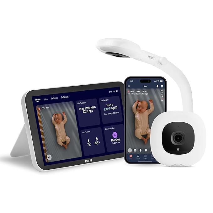 Nanit Smart Baby Monitor System with Floor Stand & 8" Display Screen - Crystal-Clear Video, Real-Time Notifications, Sleep Insights - Baby Must Have for Parents