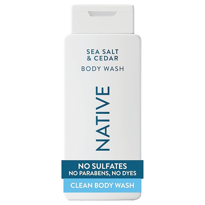 Native Sea Salt & Cedar Scent 24-Hr Refreshing Clean Body Wash for Men & Women, for All Skin Types Incl. Sensitive, Leaves Skin Feeling Clean & Soft, Free of Phthalates, Sulfates & Parabens, 18 oz