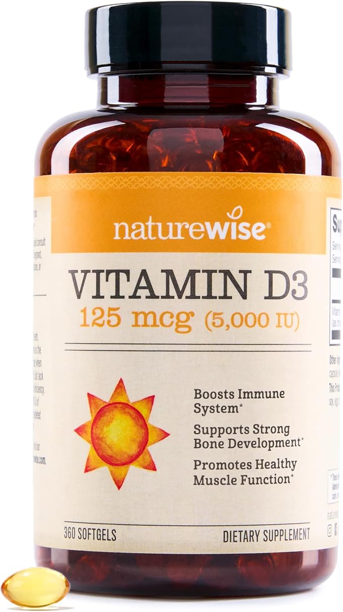 NatureWise Vitamin D3 5000iu (125 mcg) 1 Year Supply for Immune Support, Healthy Muscle Function, and Bone Health, Gluten Free in Organic Extra Virgin Olive Oil, (Mini Softgel), 360 Count