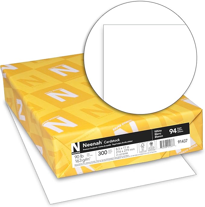 Neenah Index Cardstock, 8.5" x 11", 90 lb./163 gsm, White, 300 Sheets, Lightweight, 94 Brightness - EXTRA SHEETS, MORE VALUE! (91437)