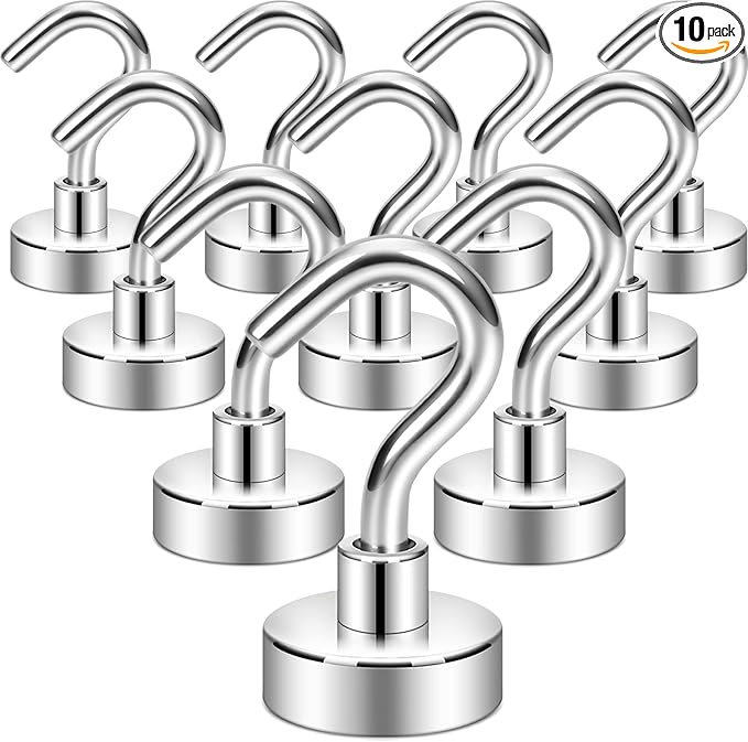 Neosmuk Magnetic Hooks, Heavy Duty 30lb+ Strong Magnet Hook for Cruise Cabins, Cruise Essentials 2026 for Hanging, Metal Wall Refrigerator Hangers (Silver White, 10 Pack)