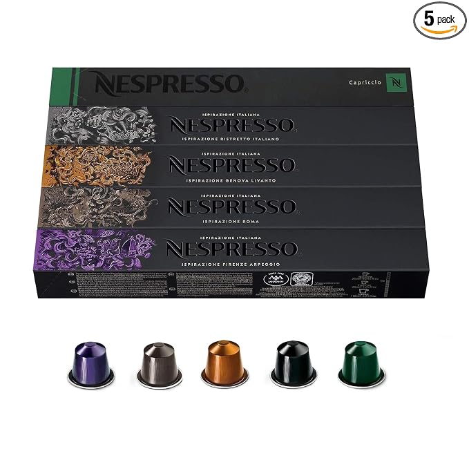 Nespresso Capsules Original Line, Ispirazione Favorites Variety Pack, Medium & Dark Roast Espresso Coffee, 50 Count Coffee Pods