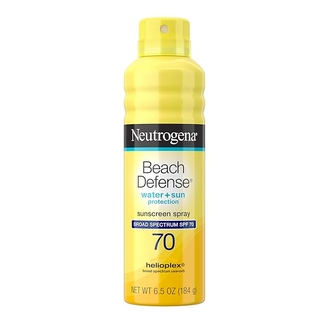 Neutrogena Beach Defense Sunscreen Spray SPF 70 Broad Spectrum UVA UVB Protection Lightweight Water Resistant up to 80 Minutes Beach-Strength Sun Protection for Whole Family, 6.5 oz