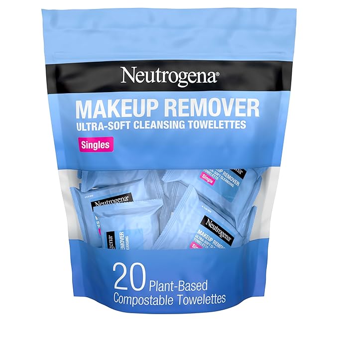 Neutrogena Makeup Remover Towelettes for Face with Micellar Water Daily Alcohol-Free Gently Removes Oil Dirt and Waterproof Makeup in a Simple Fully Plant-Based Cloth, 25 ct