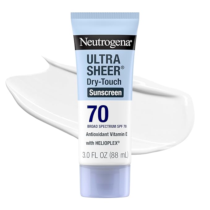 Neutrogena Ultra Sheer Dry Touch Sunscreen Lotion SPF 70 Broad Spectrum UVA UVB Protection Lightweight Water Resistant up to 80 Minutes Oil PABA Oxybenzone Free, 3 fl oz