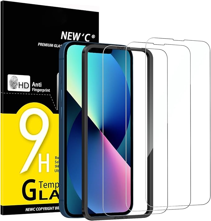 NEW'C 3 Pack Designed for iPhone 14,iPhone 13,iPhone 13 Pro Screen Protector (6.1 inches),Enhanced Tempered Glass Protection with easy installation tool included,Case Friendly Ultra Resistant