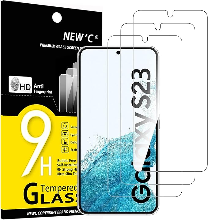 NEW'C 3 Pack Designed for Samsung Galaxy S23 Screen Protector Tempered Glass, Scratch Resistant, Bubble Free, Ultra Resistant