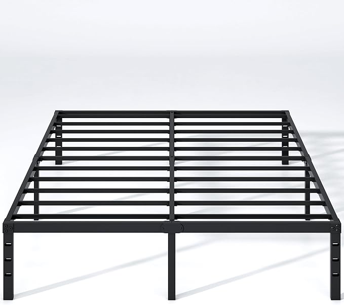 NEW JETO Metal Bed Frame,Queen Size Bed Frame with Storage Space,Heavy Duty Sturdy Mattress Foundation,Easy Assembly,No Box Spring Needed, Black,14 Inch,Queen