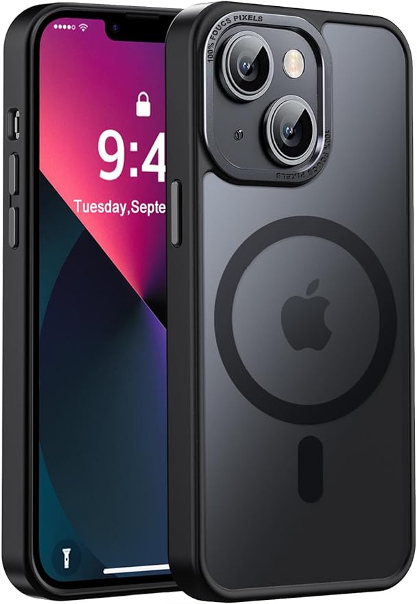 Newfuture Designed for iPhone 13 Case & iPhone 14 Case with Magnetic [13 FT Military Drop Protection] [Compatible with Magsafe] Slim Translucent Shockproof with Anti-Fingerprint Phone Case, Black