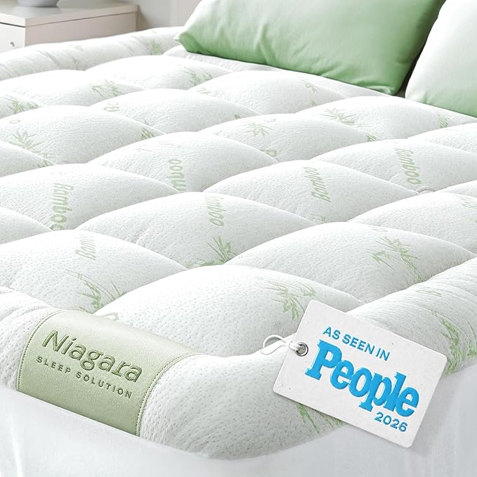 Niagara Sleep Solution Ultra Soft Queen Size Mattress Topper - Rayon Derived from Bamboo Pillow Top Mattress Pad for Back Pain Relief - Naturally Cooling for Hot Sleepers, Green
