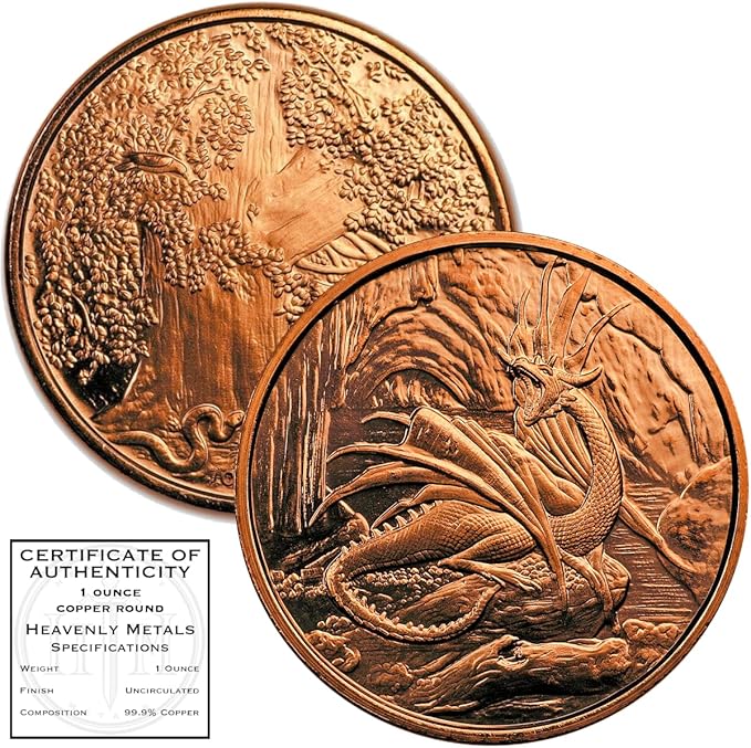 Nidhoggr Dragon Nordic 1 oz Pure .999 Copper Round Bullion Coin in Capsule - COA by Heavenly Metals