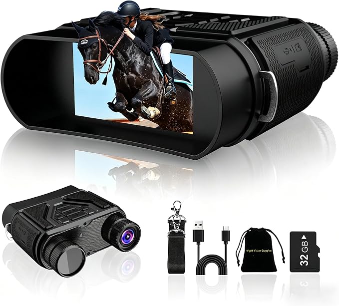 Night Vision Goggles-Digital Night Vision Binoculars with 8X Zoom & 32GB Card, 4000mAh Rechargeable IR Night Vision for Complete Darkness, Camping Gear, Gifts for Men