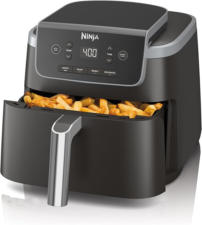 Ninja Air Fryer with Air Crisp | 5 QT Capacity fits up to 4lbs of Fries | 4-in-1 Pro Air Fry, Roast, Reheat, Dehydrate | 400°F Max Temp | 1750 Watts | W/Nonstick Basket & Crisper Plate | Grey | AF141