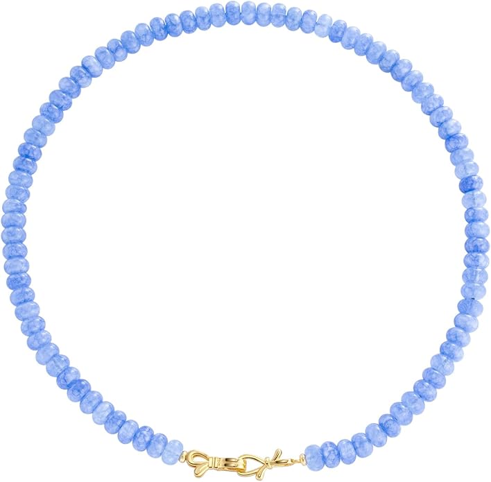 NLIEO Rainbow Colorful Gemstone Beaded Choker Necklace for Women 14K Gold Bow Birthstone Beads Chokers 18inches