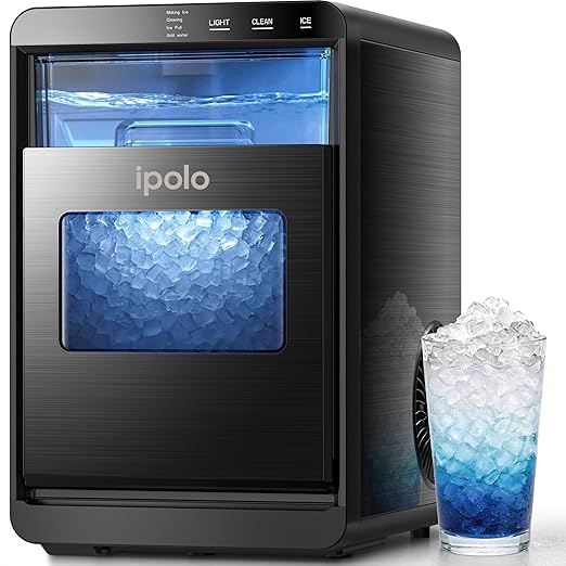 Nugget Ice Maker Countertop: 44lb/Day, Self-Cleaning, Black Stainless Steel, Portable, Soft Chewable Pebble Ice Machine for Home Kitchen, RV & Office