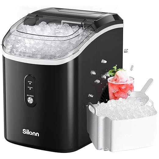 Nugget Ice Maker Countertop, Silonn Chewable Pellet Ice Machine with Self-Cleanin Function, 36lbs/24H Portable Ice Makers for Home Kitchen Officce, Black