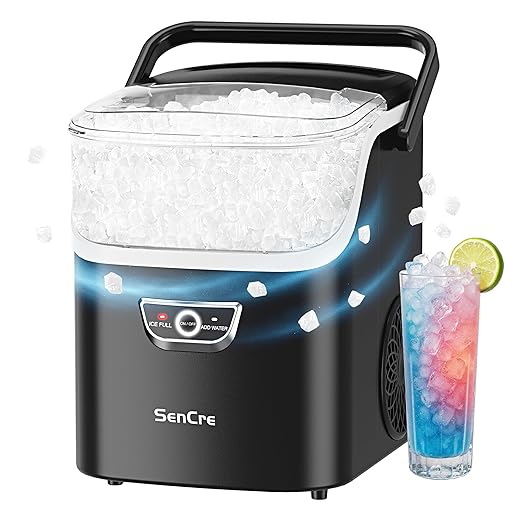 Nugget Ice Maker with Handle, 40lbs/Day Countertop Ice Maker Ready in 5 Mins, Soft Sonic Ice, Auto-Cleaning Ice Makers Portable Ice Machine for Home Kitchen Office Party & Large Families