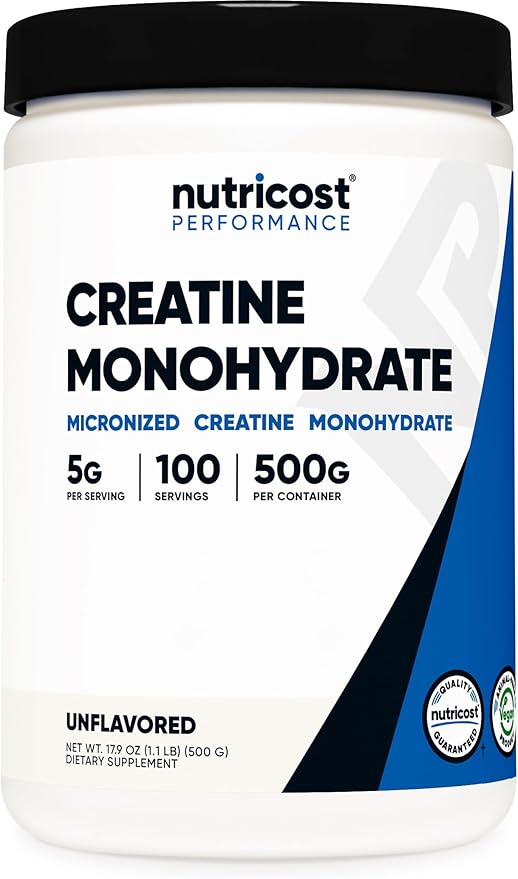 Nutricost Creatine Monohydrate Micronized Powder 500G, 5000mg Per Serv (5g) - 100 Servings, 17.9 Oz