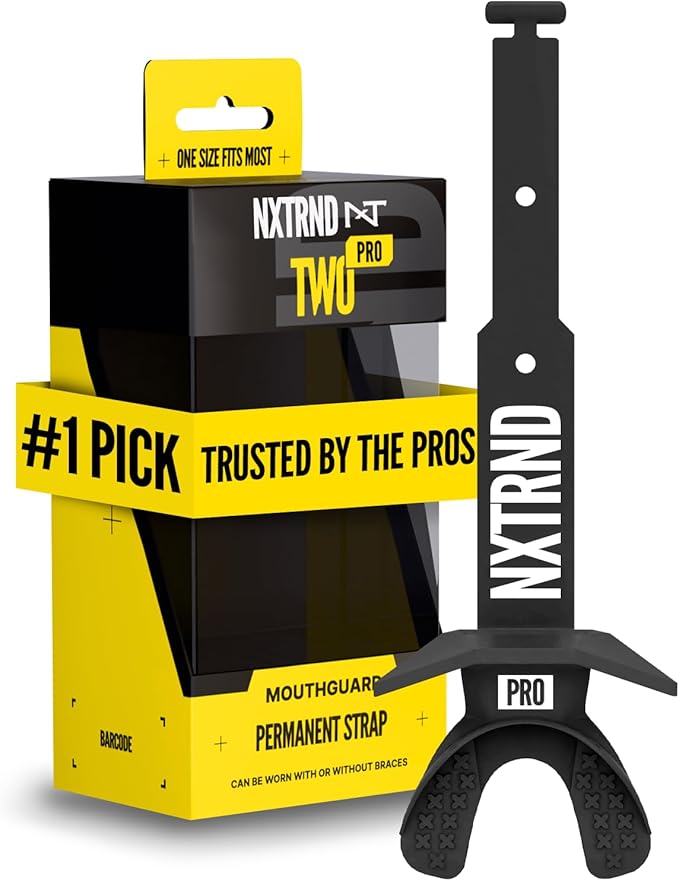 Nxtrnd Two Pro Football Mouth Guard, Permanent Strap, Fits Adult & Youth (Black)