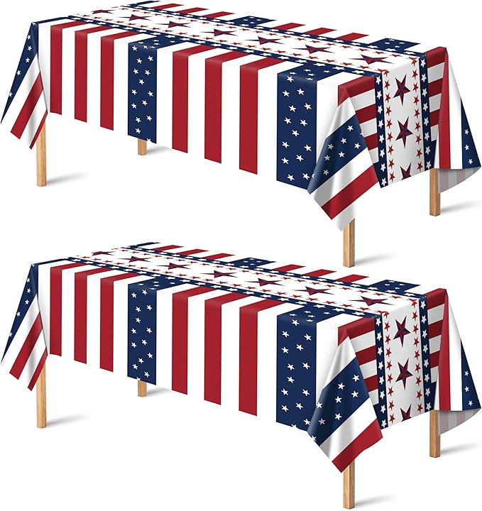 OHOME 4th of July Decorations - Red White and Blue Tablecloth for 250th Anniversary American USA Merchandise - Fourth of July Accessories for Home Outdoor | Patriotic American Flag Party Favors,2 Pack
