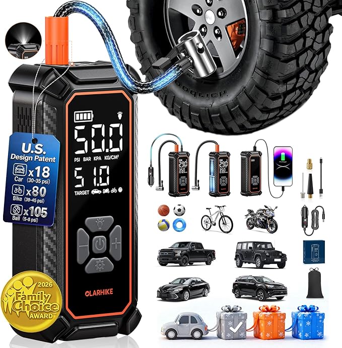 OlarHike Tire Inflator Portable Air Compressor, Lightning-Fast Inflation, Dual Power - 6000mAh & 12V DC, Cordless Air Pump for Car Tires, Bikes, Motorcycle, Balls with LED & Digital Pressure Gauge
