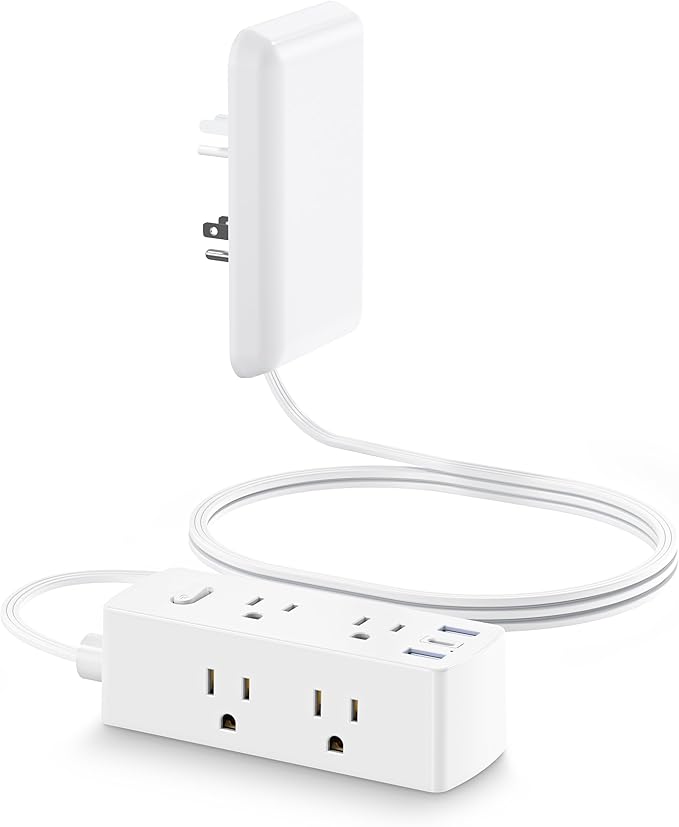 Olcorife Flat Extension Cord with Outlet Cover, Flat Plug Power Strip with 6 Outlets and 3 USB Ports, 5 FT Cord Hidden Outlet Extender for Tight Spaces