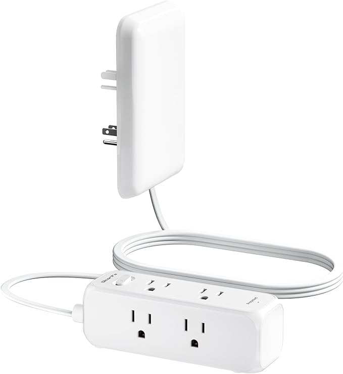 Olcorife Flat Extension Cord with Outlet Cover, Flat Plug Power Strip with 6 Outlets, 3 FT Cord Hidden Outlet Extender for Tight Spaces