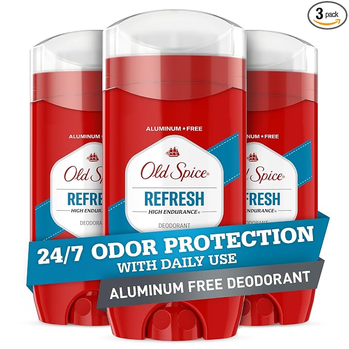Old Spice Aluminum Free Deodorant For Men, High Endurance, 24/7 Sweat Defense & Odor Protection, 24/7 Freshness & Lasting Scent, Refresh Scent, 3.0 oz (Pack of 3)
