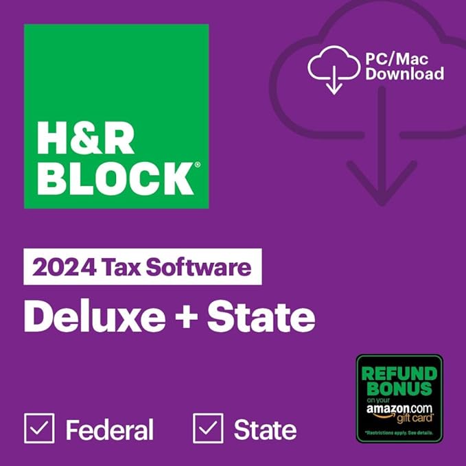 (Old Version) H&R Block Tax Software Deluxe + State 2024 with Refund Bonus Offer (Amazon Exclusive) Win/Mac [PC/Mac Online Code]