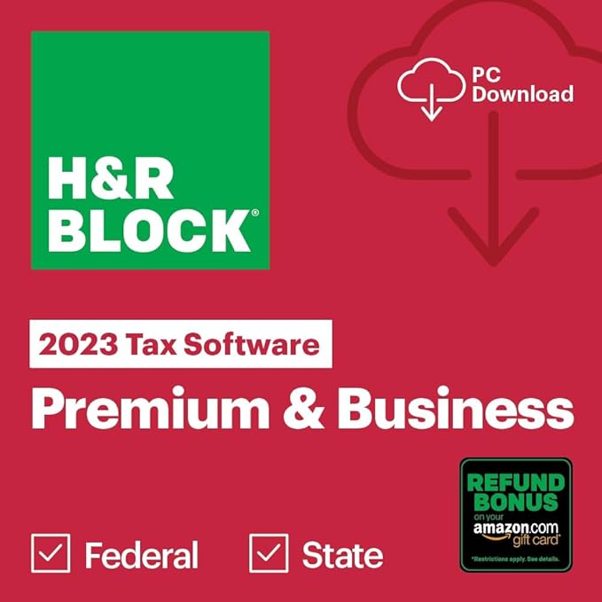 (Old Version) H&R Block Tax Software Premium & Business 2023 with Refund Bonus Offer (Amazon Exclusive) (PC Download)
