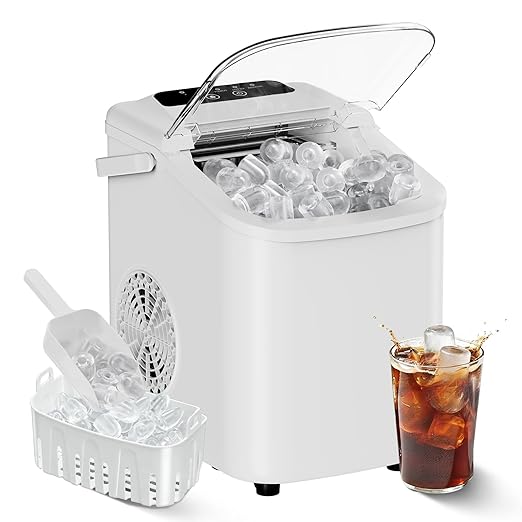 OLIXIS Countertop Ice Maker with Self-Cleaning, Portable Ice Maker Machine with Scoop, 26Lbs/24H, 9 Cubes in 6 Mins, 2 Sizes of Bullet for Home, Kitchen, Office, White