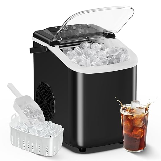 OLIXIS Countertop Ice Maker with Self-Cleaning, Portable Ice Maker Machine with Ice Scoop, 26Lbs/24H, 9 Cubes in 6 Mins, 2 Sizes of Bullet Ice for Home, Kitchen, Office