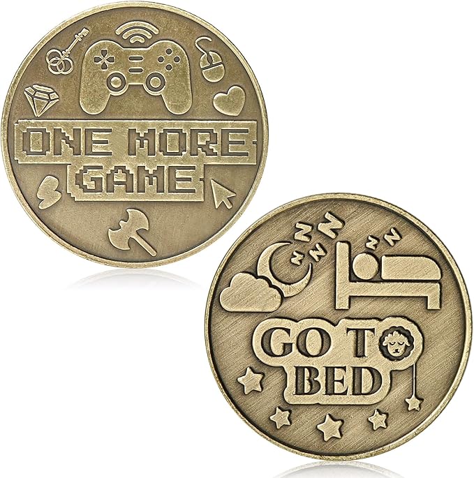 One More Game or Go to Sleep Gamer Decision Coin, Gifts for Gamer Boyfriend, Husband, Men, Gaming Accessories for Men, Game Gifts for Christmas, Valentine's Day, His Birthday