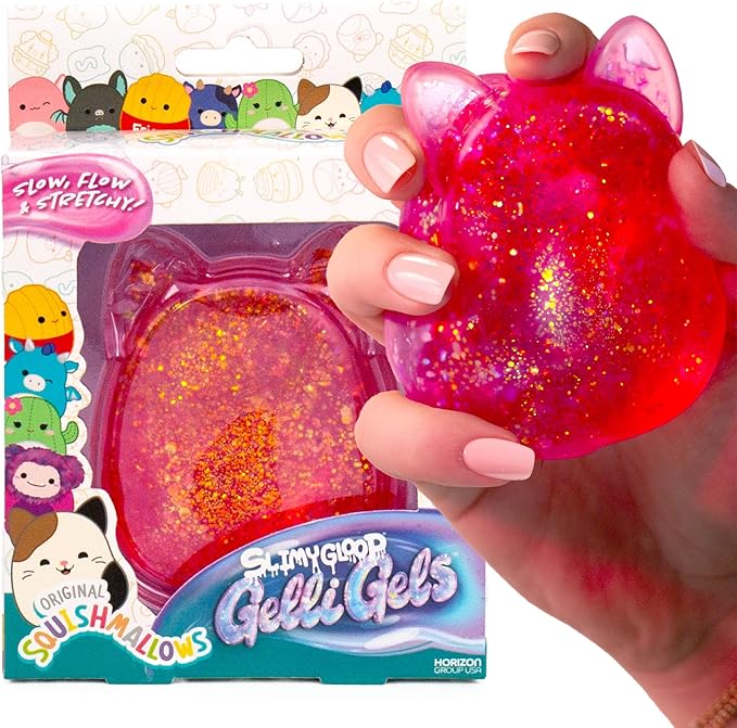 Original Squishmallows™ SLIMYGLOOP Pink Gelli Gels™, Slow Rising Sensory Squeeze Toy with Glitter, Gel Filled Fidget Toys