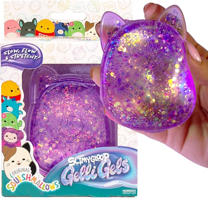 Original Squishmallows™ SLIMYGLOOP Purple Gelli Gels, Slow Rising Sensory Squeeze Toy with Glitter, Gel Filled Fidget Toys