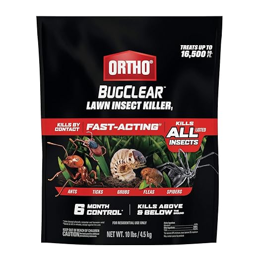 Ortho BugClear Lawn Insect Killer1 - Lawn Bug Killer Granules, Kills Ants, Spiders, Ticks, Fleas, & Grubs, Treats up to 16,500 sq. ft., 10 lb.
