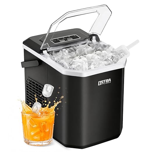 OSTBA Countertop Ice Maker Machine, Portable Ice Maker Makes 9 Bullet Ice Cubes in 6 Minutes, 26Lbs/Day Ice Makers Countertop with Self-Cleaning, Compact Mini Ice Maker for Home Kitchen RV Party